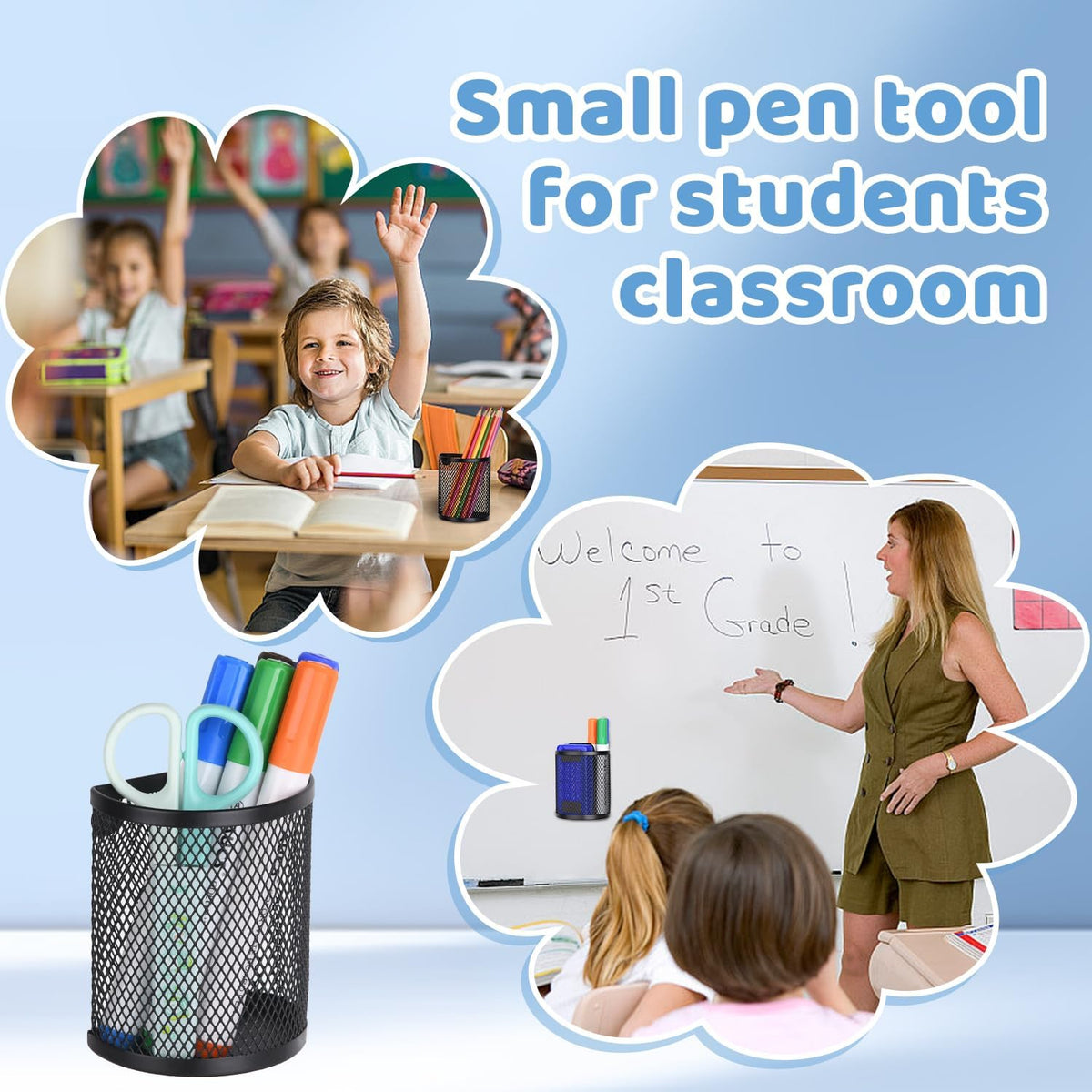 LUCYCAZ 2 Pack Magnetic Pencil Holder, Metal Stainless Steel Pen Basket