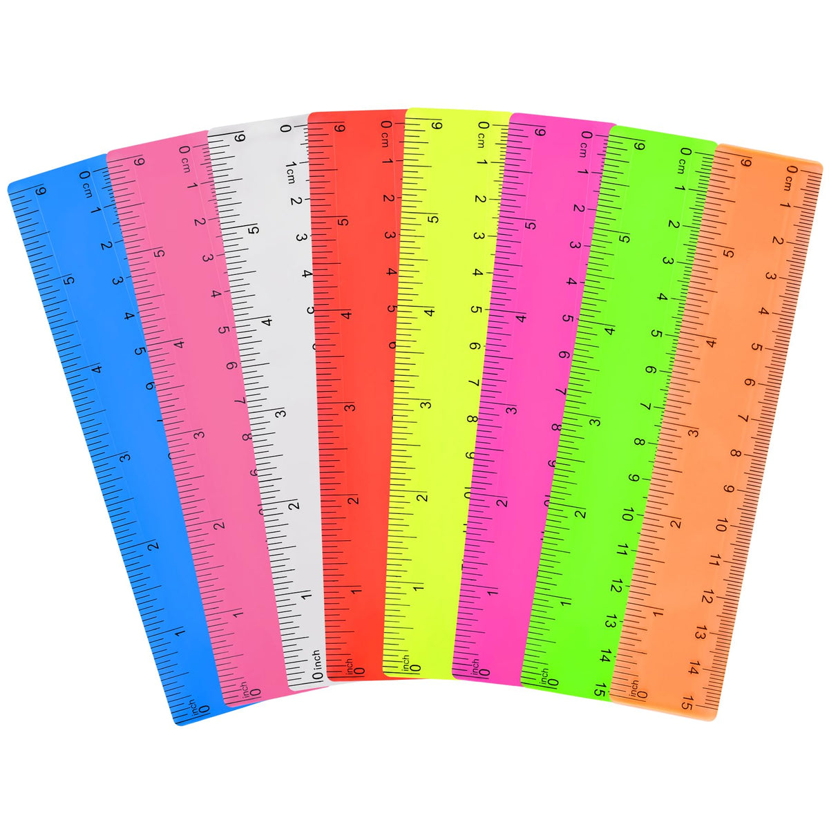 Unjoo Clear Plastic Ruler 12 Inch Straight Rulers, Assorted Colors (8 Pack)
