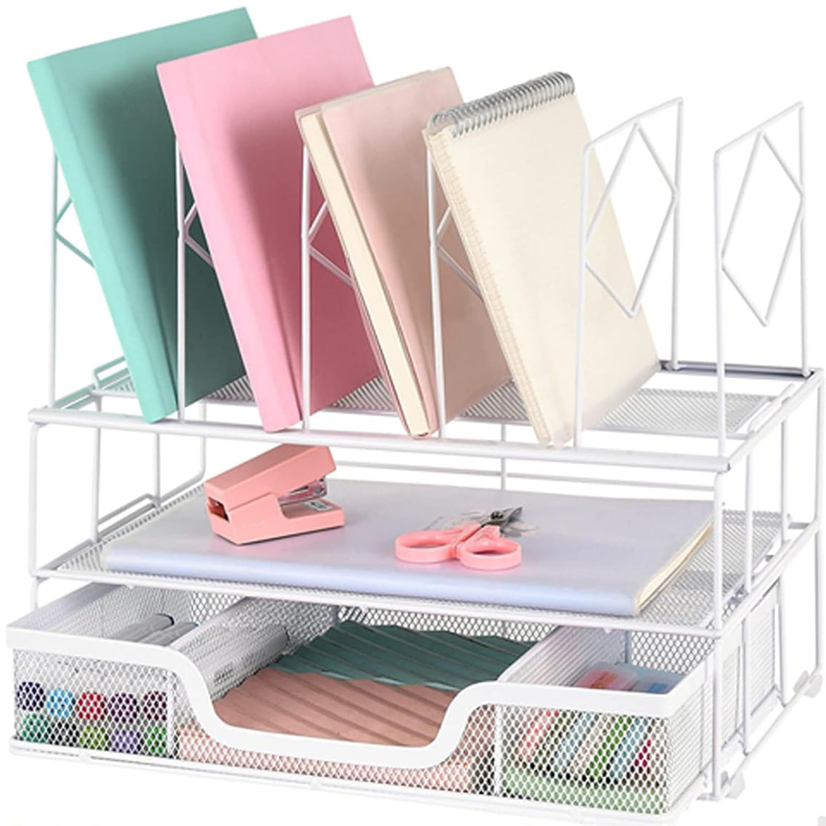 Desk Organizers and Accessories, 2-Tier Desk Organizer with Drawer, Black