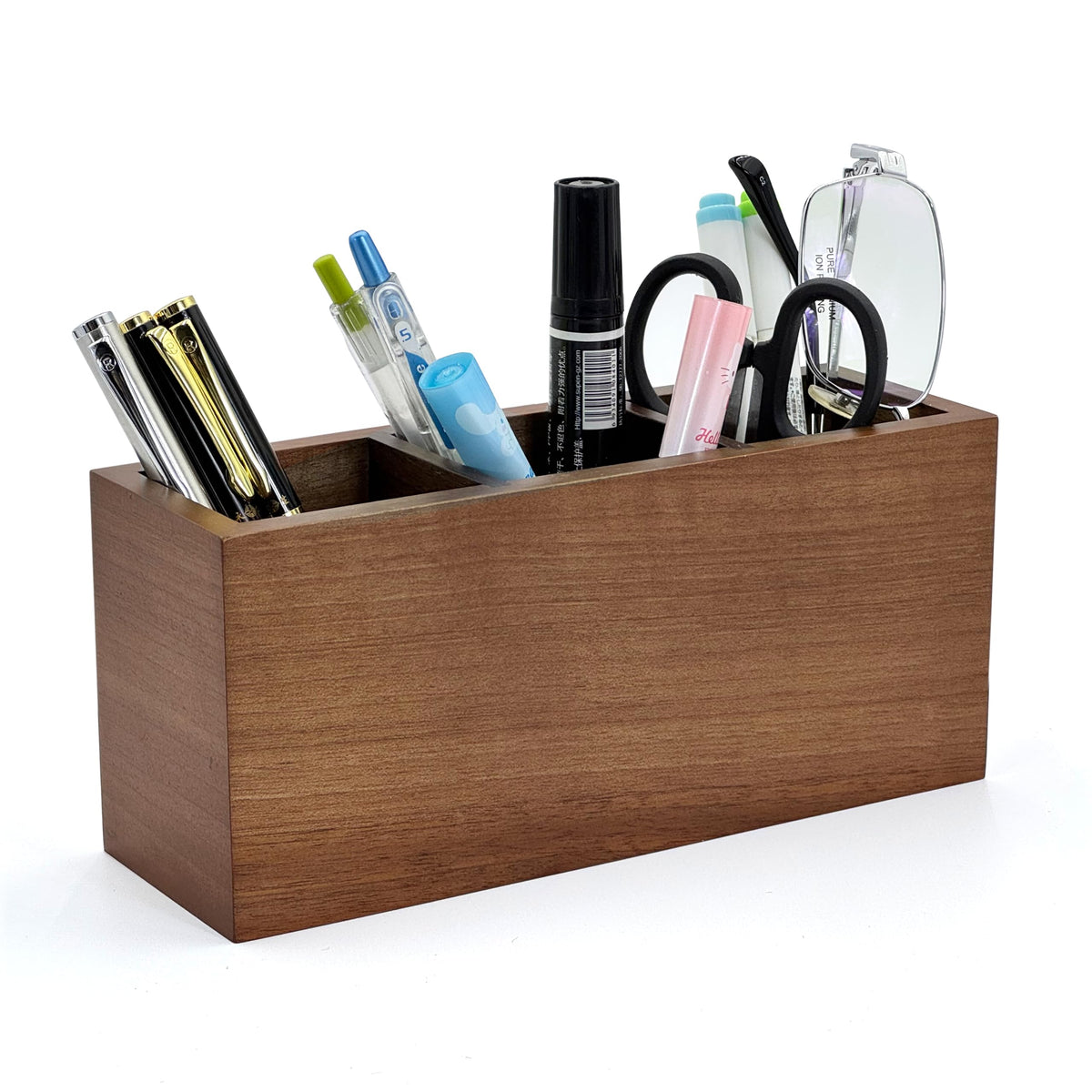Walnut Wood Pen Holder for Desk with 3 Slots (Walnut Wood)