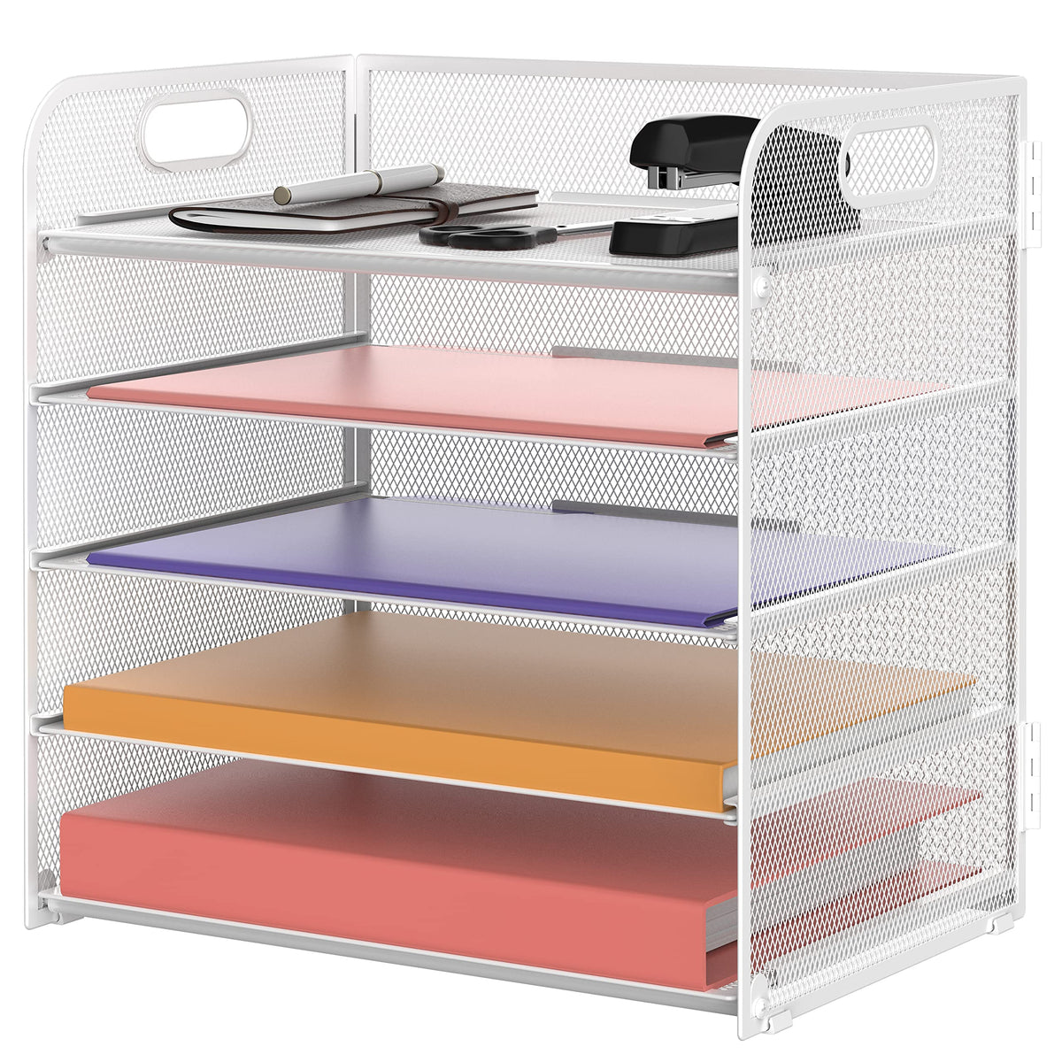 Supeasy 5 Trays Paper Organizer Letter Tray with Handle-Mesh Desk File Holders, Paper Sorter Desk Organizer for Office, Home, Classroom or School
