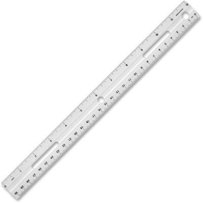 Business Source 12" Plastic Ruler, Imperial and Metric Measurements, Fits in 3-Ring Binders, White