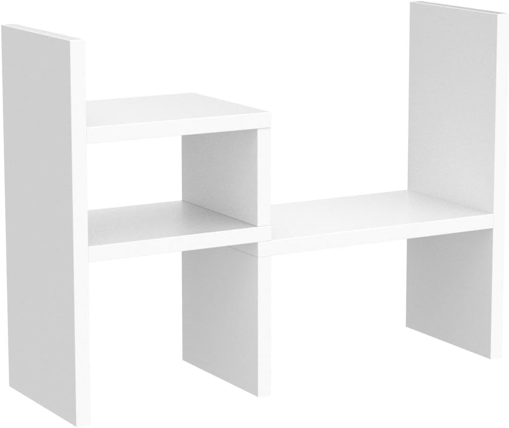 Jerry & Maggie - Desktop Organizer Office Storage Rack Adjustable Wood Display Shelf | Birthday Gifts - Toy - Home Decor | - Free Style Rotation Display - True Natural Stand Shelf (White)
