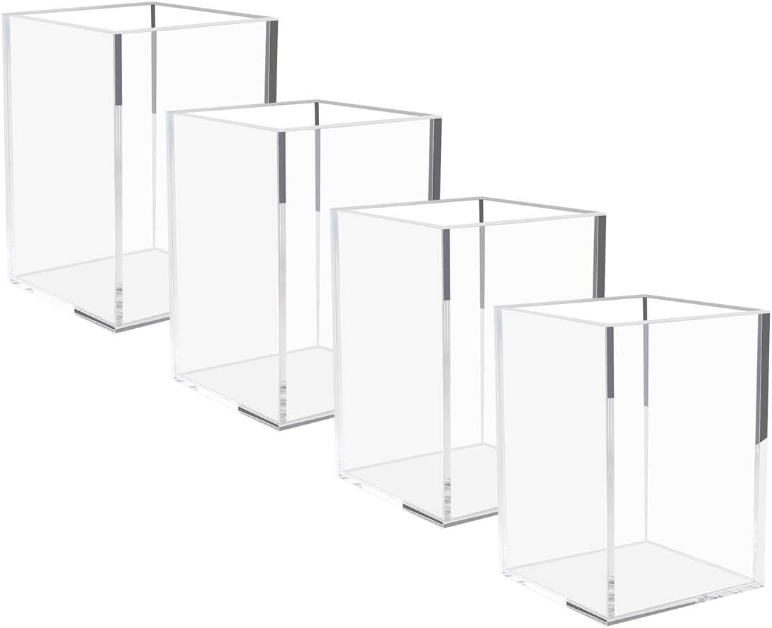 NIUBEE Acrylic Pen Holder for Desk, Clear Pencil Cup Organizer 2 Packs