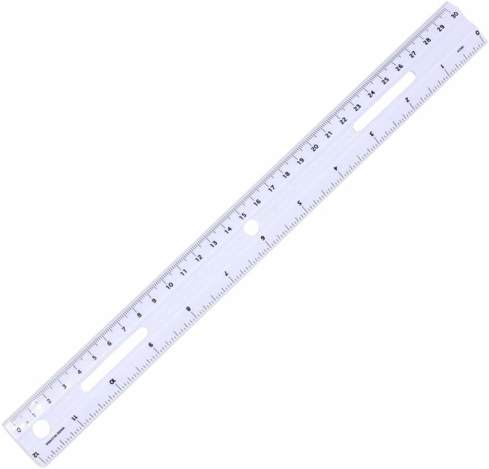 Business Source 12" Plastic Ruler, Imperial and Metric Measurements, Fits in 3-Ring Binders, White