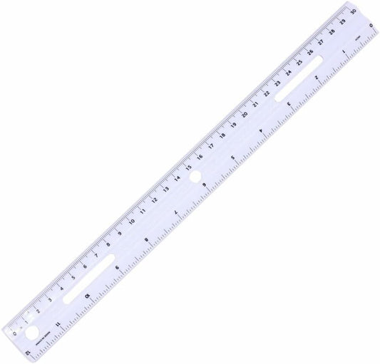 Business Source 12" Plastic Ruler, Imperial and Metric Measurements, Fits in 3-Ring Binders, White