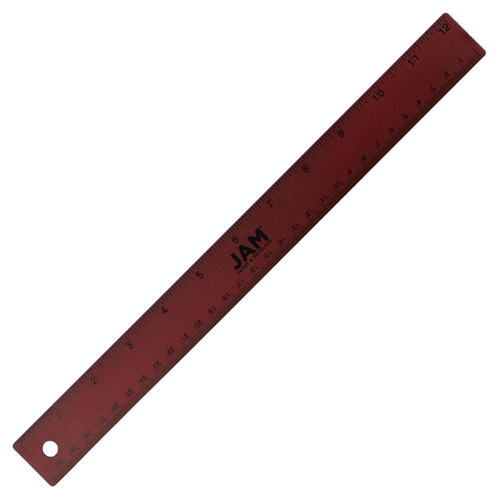 JAM PAPER Strong Aluminum Ruler - 12 Inch - Metal Ruler with Non-Skid Cork Backing - Lime Green - Sold Individually