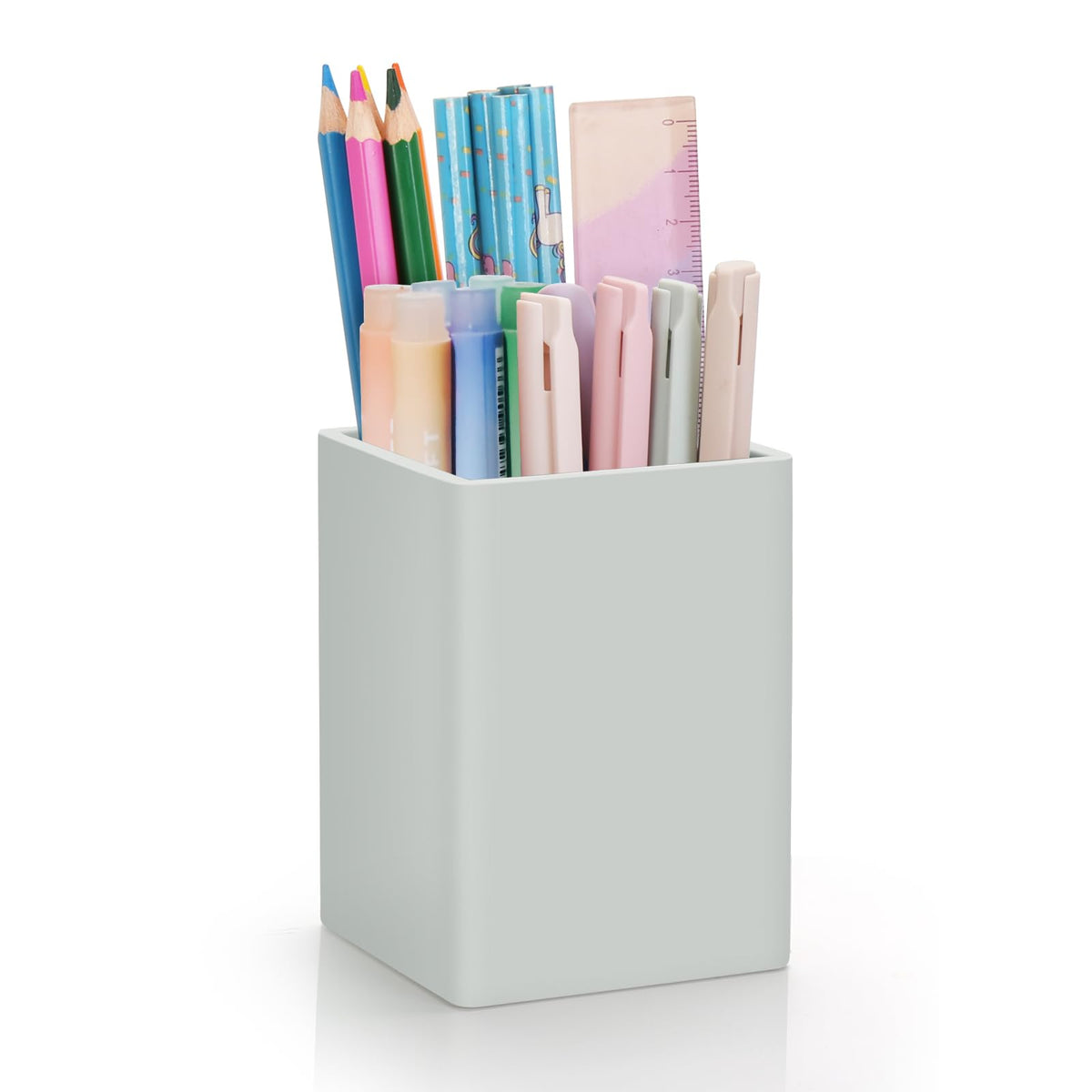 Pen Holder for Desk,Nordic Elegance Square Silicone Pencil Holder Soft Minimalist Desk Pen Cup Stand Waterproof Multifunctional Office Supplies for Home,Kids and School(Black)