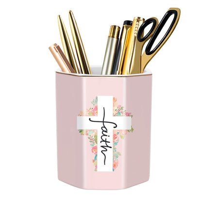 Ceramic Marble Pen Holder, Cute Stationery Holder for Office, Makeup Brush Holder for Girl Women, Colorful Green