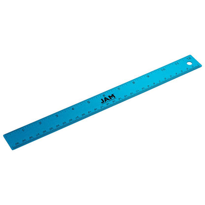 JAM PAPER Strong Aluminum Ruler - 12 Inch - Metal Ruler with Non-Skid Cork Backing - Lime Green - Sold Individually