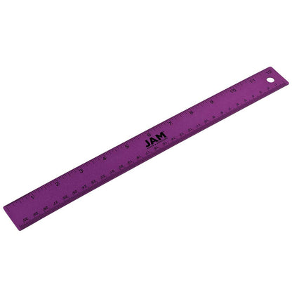 JAM PAPER Strong Aluminum Ruler - 12 Inch - Metal Ruler with Non-Skid Cork Backing - Lime Green - Sold Individually