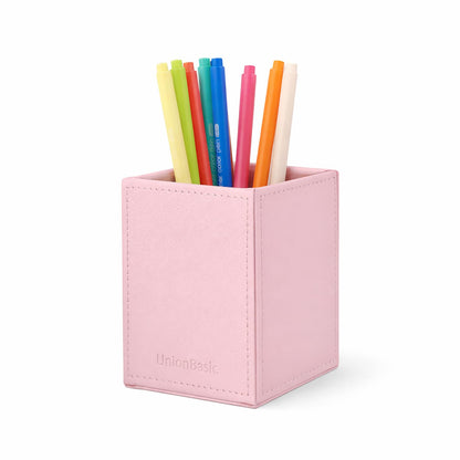 UnionBasic Square Pen Holder, Leather Pencil Cup, Desktop Caddy Stationery Organizer, White