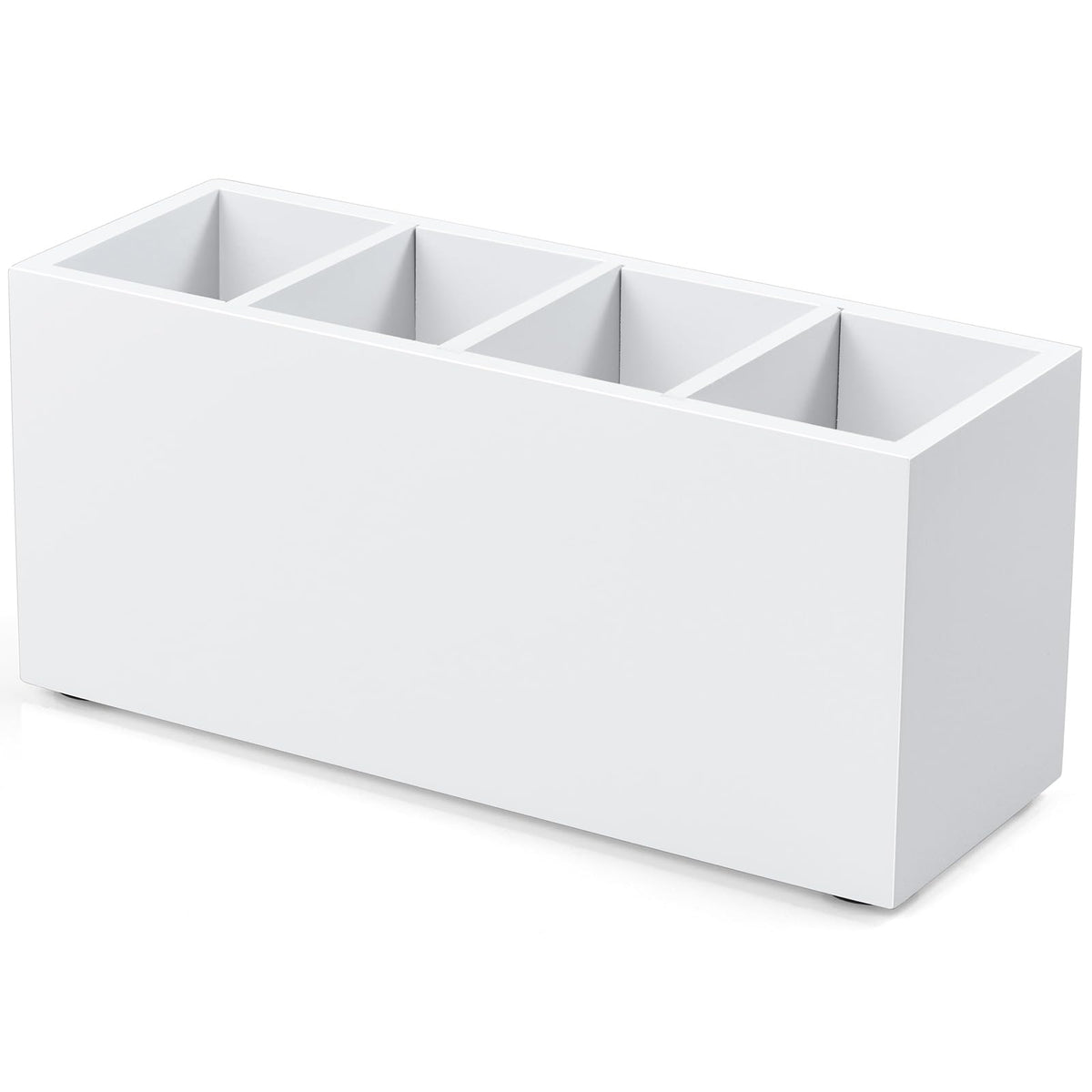 Bivvclaz Pencil Pen Holder for Desk, Wooden Office Desk Organizers and Accessories with 4 Slots for Countertop, Makeup Brush Holder Organizer for Bathroom Vanity, Silverware Caddy for Party, Black