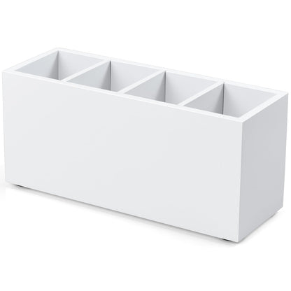 Bivvclaz Pencil Pen Holder for Desk, Wooden Office Desk Organizers and Accessories with 4 Slots for Countertop, Makeup Brush Holder Organizer for Bathroom Vanity, Silverware Caddy for Party, Black