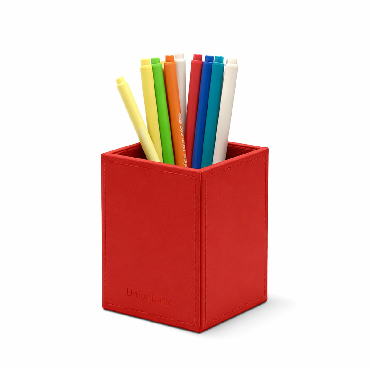 UnionBasic Square Pen Holder, Leather Pencil Cup, Desktop Caddy Stationery Organizer, White