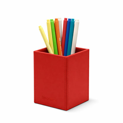 UnionBasic Square Pen Holder, Leather Pencil Cup, Desktop Caddy Stationery Organizer, White