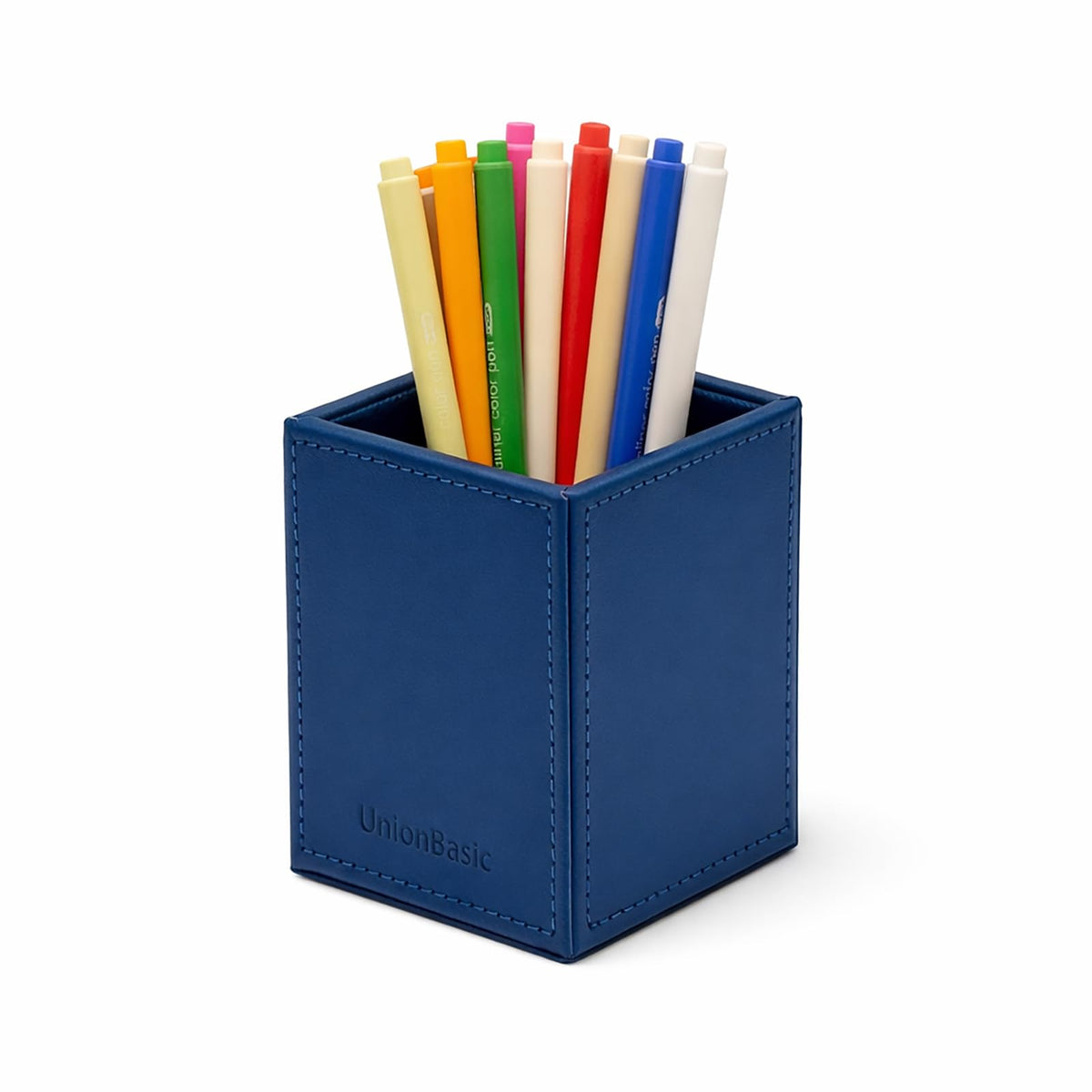 UnionBasic Square Pen Holder, Leather Pencil Cup, Desktop Caddy Stationery Organizer, White