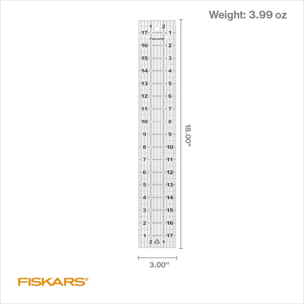 Fiskars 3" x 18" Acrylic Sewing & Quilting Ruler with Gridlines, Clear