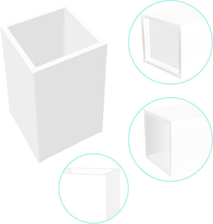 White Acrylic Pencil Pen Holder Cup 2 Pack,Desk Accessories Holder,Makeup Brush Storage Organizer,Modern Design Desktop Stationery Organizer for Office School Home Supplies,2.6x 2.6x 4 inches