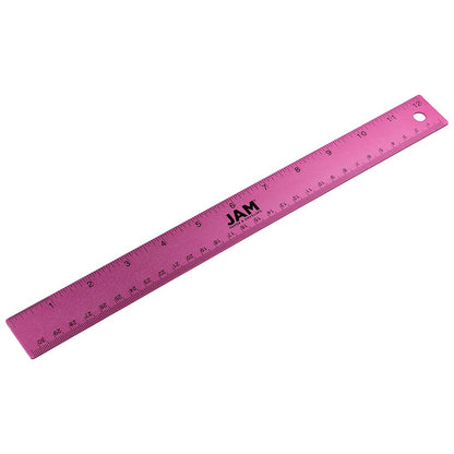 JAM PAPER Strong Aluminum Ruler - 12 Inch - Metal Ruler with Non-Skid Cork Backing - Lime Green - Sold Individually