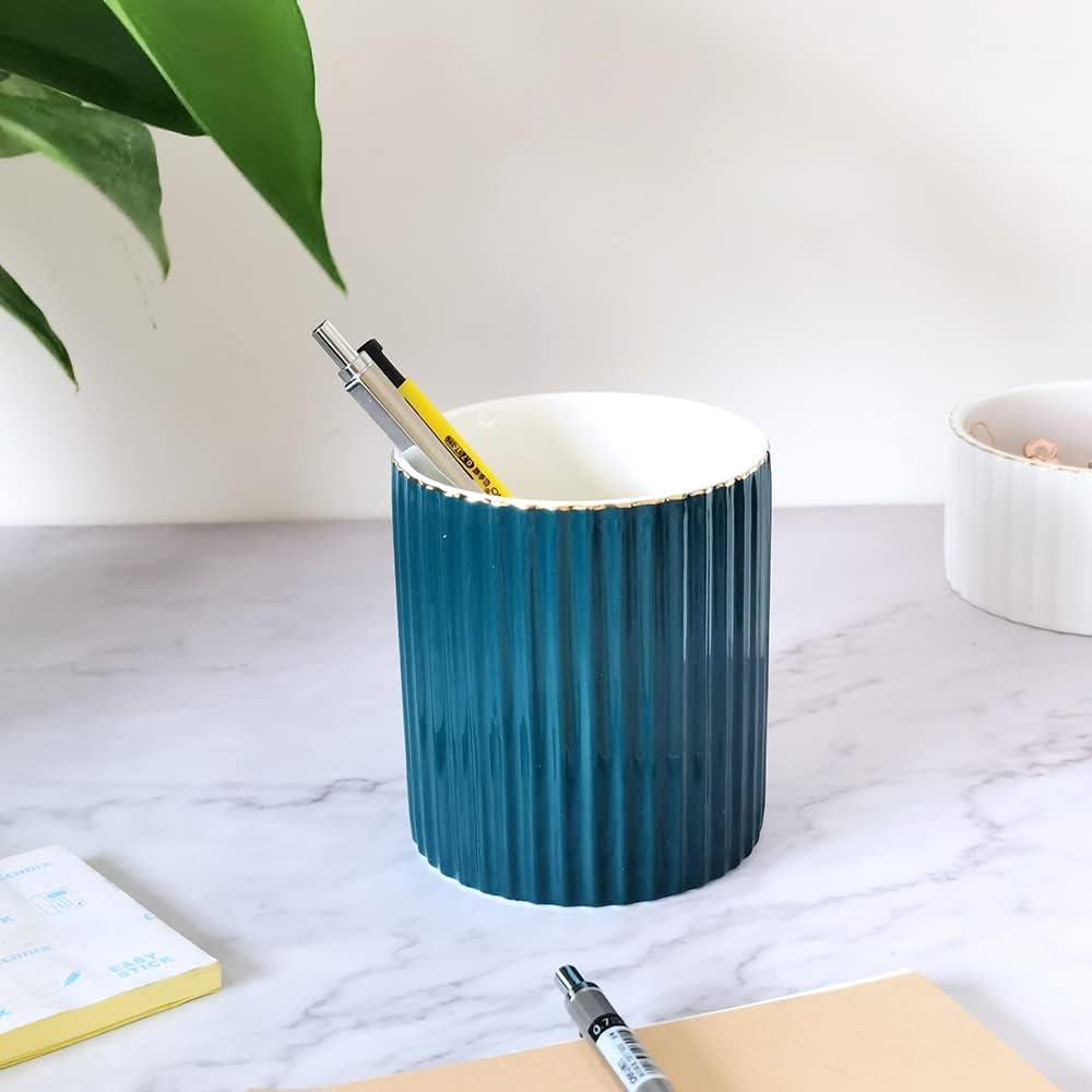 CROWNOS Pen Holder for Desk, Ceramic Pencil Cup Office Desk Organizer, Makeup Brush Holder, Green