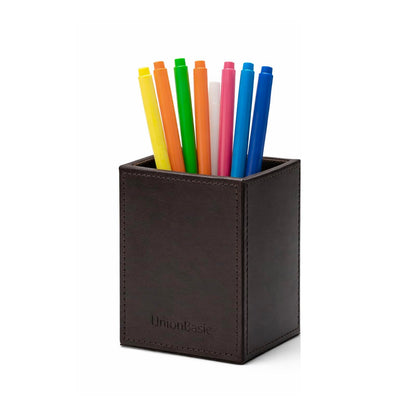 UnionBasic Square Pen Holder, Leather Pencil Cup, Desktop Caddy Stationery Organizer, White