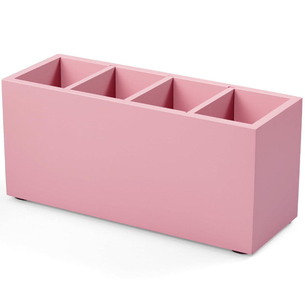 Bivvclaz Pencil Pen Holder for Desk, Wooden Office Desk Organizers and Accessories with 4 Slots for Countertop, Makeup Brush Holder Organizer for Bathroom Vanity, Silverware Caddy for Party, Black