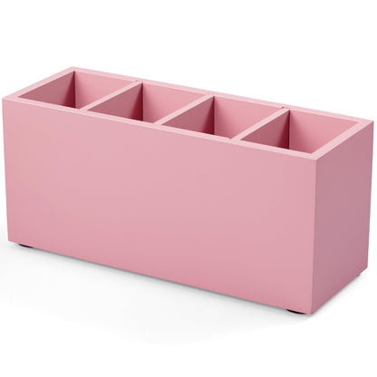 Bivvclaz Pencil Pen Holder for Desk, Wooden Office Desk Organizers and Accessories with 4 Slots for Countertop, Makeup Brush Holder Organizer for Bathroom Vanity, Silverware Caddy for Party, Black