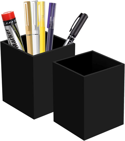 Ptaedex Acrylic Pen Holder Organizer, Black Pencil Holder for Desk, 2 Pack