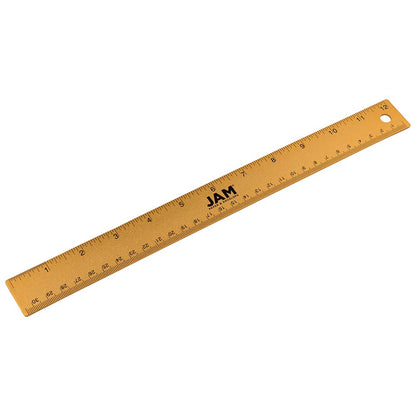 JAM PAPER Strong Aluminum Ruler - 12 Inch - Metal Ruler with Non-Skid Cork Backing - Lime Green - Sold Individually