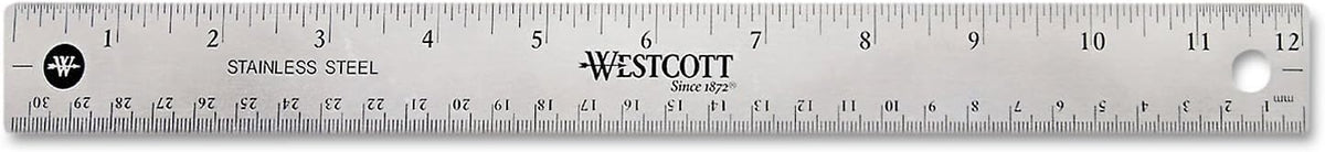 Westcott 10415 Stainless Metal Ruler with Non-Slip Cork Base, 12-Inch