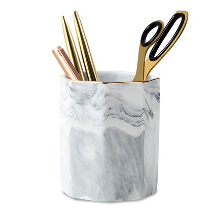 Ceramic Marble Pen Holder, Cute Stationery Holder for Office, Makeup Brush Holder for Girl Women, Colorful Green