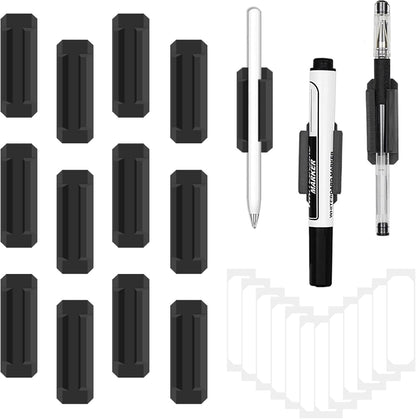 12 Pack Silicone Pen Holder/Pencil for Desk with 12 Extra Adhesive Stickers