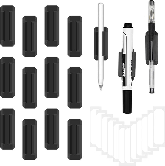 12 Pack Silicone Pen Holder/Pencil for Desk with 12 Extra Adhesive Stickers
