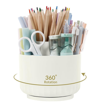 SKYDUE 360 Degree Rotating Pencil Pen Holder for Desk, Dual-Purpose Desk Organizer, Rotating Pencil Cup with 5 Slots, Office Supplies, Desk Decor for Office, School, Home