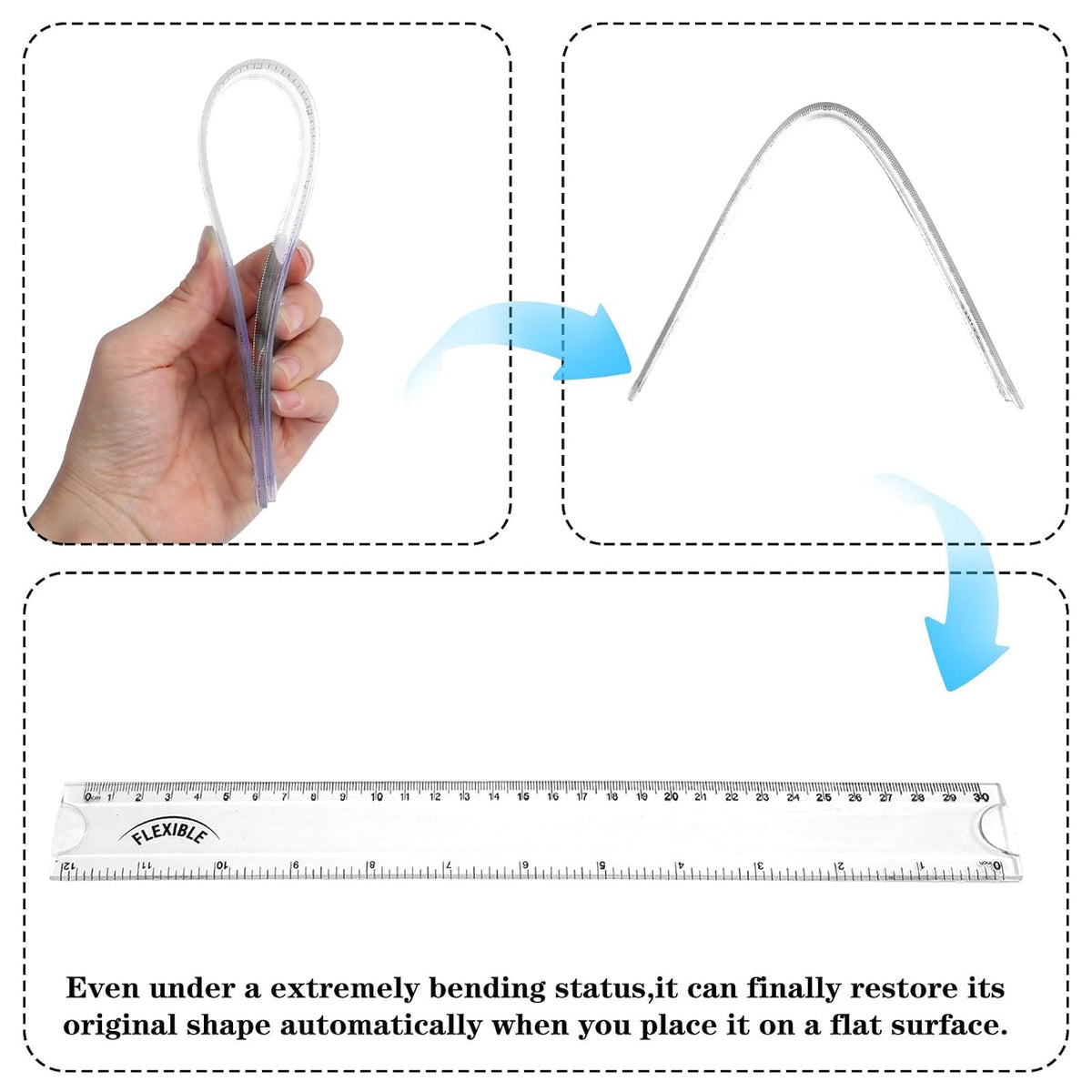 Grevosea 2 PCS Flexible Ruler 12 Inch Bendable Clear Plastic Ruler