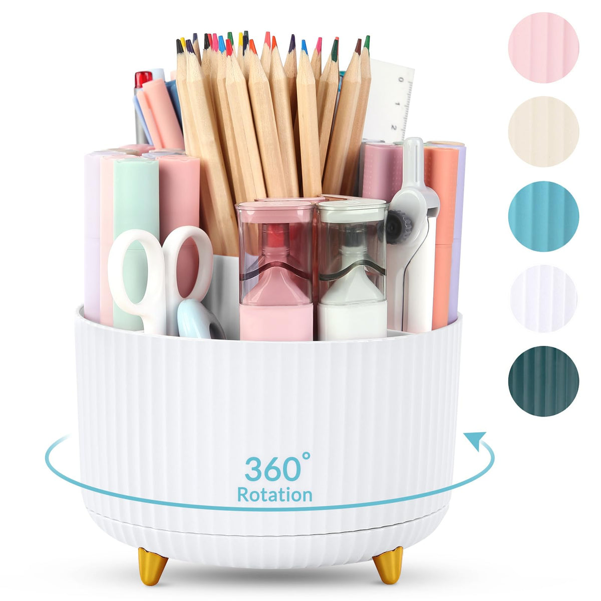 SKYDUE 360 Rotating Multipurpose Organizer - Cute Rotating Pen Holder with 5 Slots for Art Supplies, Office, School, Home