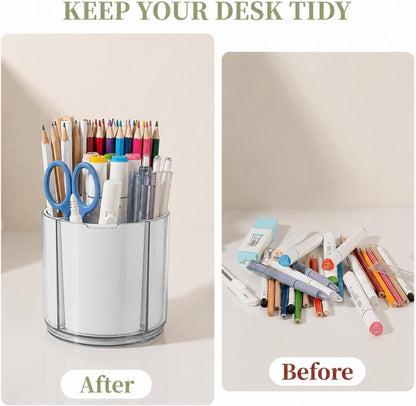 360° Rotating Pen Holder for Desk Adjustable Pencil Organizer, Gray-White