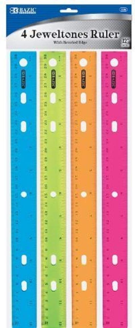 BAZIC Products 12 in Jeweltones Color Ruler, Inch & Metric, 4 Pack