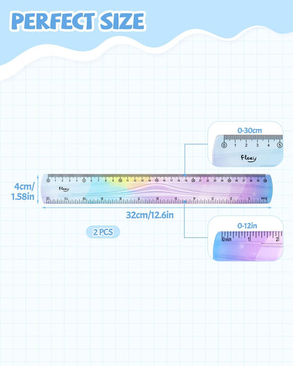 2 PCS 12 Inch Flexible Ruler, Bendable Plastic Ruler, Soft Bendable Gradient Colour Rulers with Centimeters and Inches for Student School Classroom Office Supplies