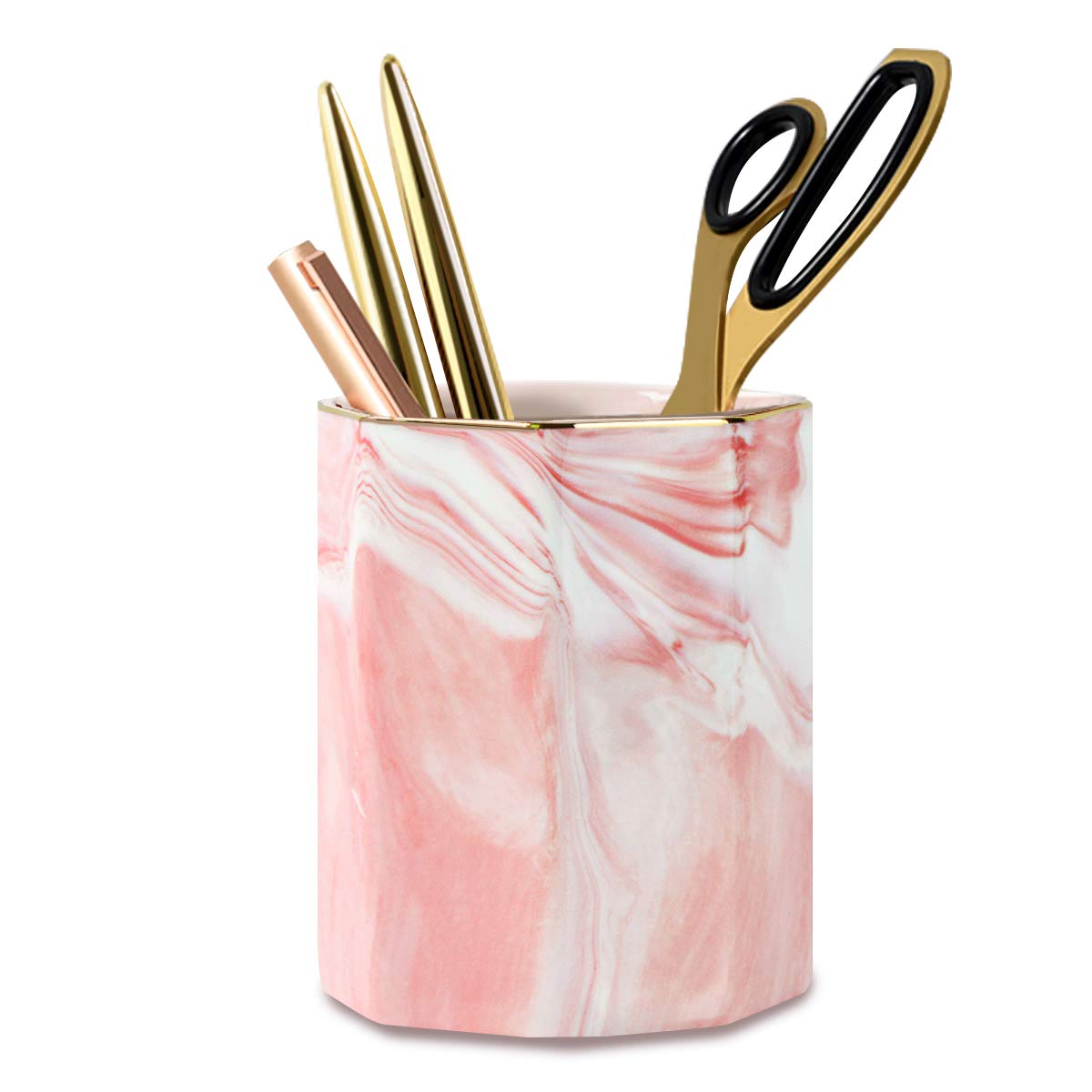 Ceramic Marble Pen Holder, Cute Stationery Holder for Office, Makeup Brush Holder for Girl Women, Colorful Green