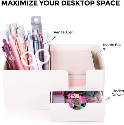 SKYDUE Small Desk Organizer with Sticky Notes Holder,Pen Holder for Desk