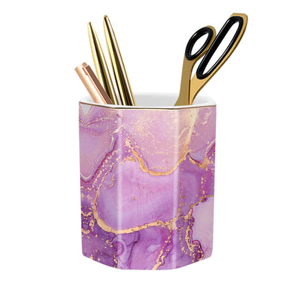 Ceramic Marble Pen Holder, Cute Stationery Holder for Office, Makeup Brush Holder for Girl Women, Colorful Green
