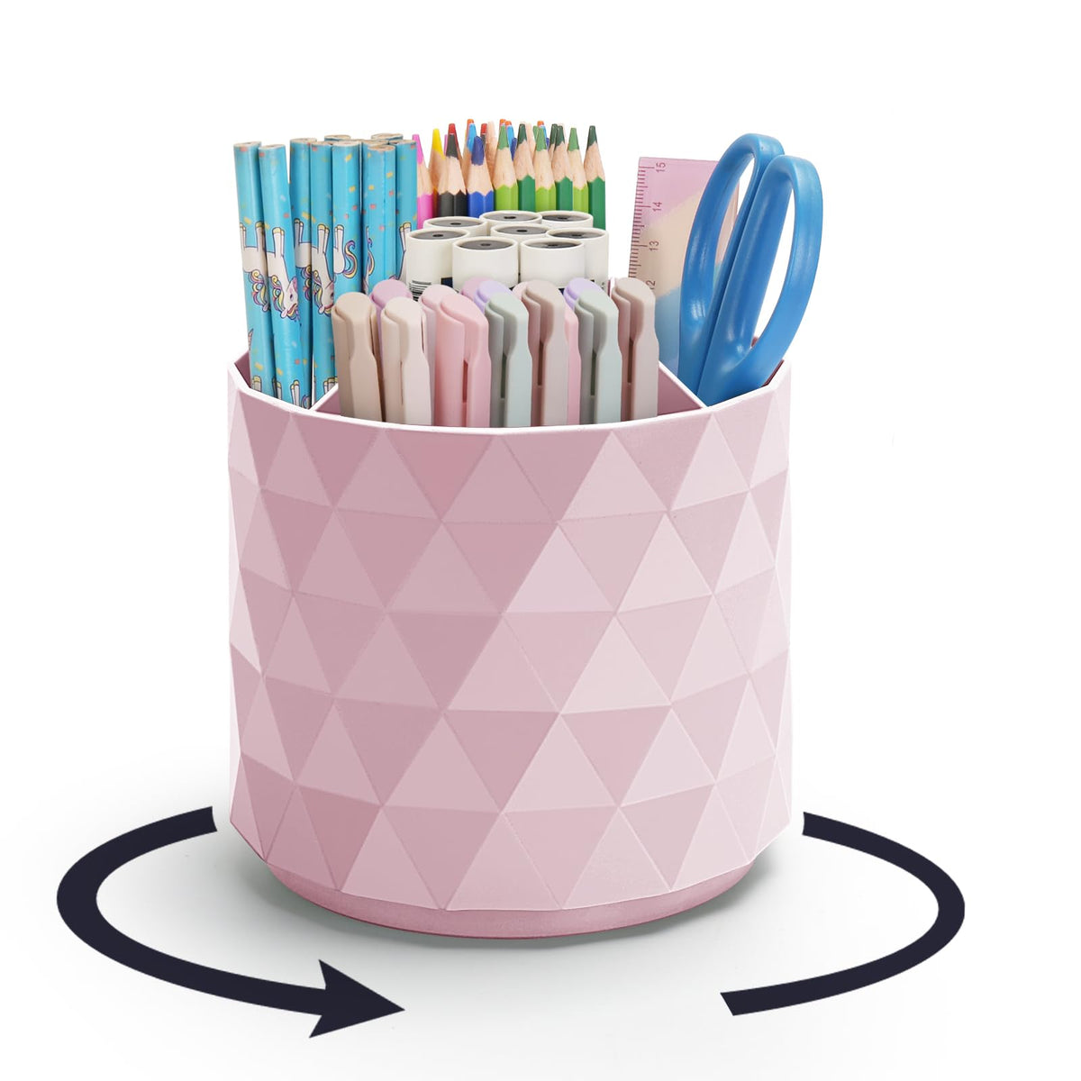 minimaliving Desk Organizer,Sparkling Diamond-like Pen Holder for Desk 360°Rotating Office Accessories,Pencil Cup with 5 Compartments Storage Box Caddy for Office,School,Home,Art Supply(White)