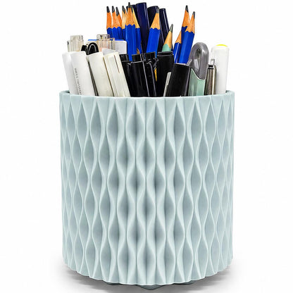 Lebenrich Rotating Pen Holder for Desk, 5 Slots Easthetic Pencil holder Desk Organizer Supplies and Accessories for Women Girls, Pencil Cup for Office Home Art Supply, White