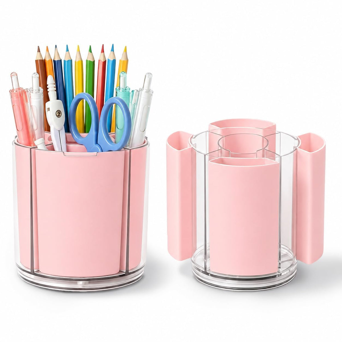 360° Rotating Pen Holder for Desk Adjustable Pencil Organizer, Gray-White