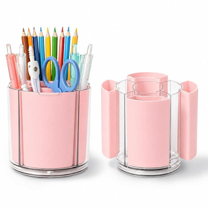 360° Rotating Pen Holder for Desk Adjustable Pencil Organizer, Gray-White