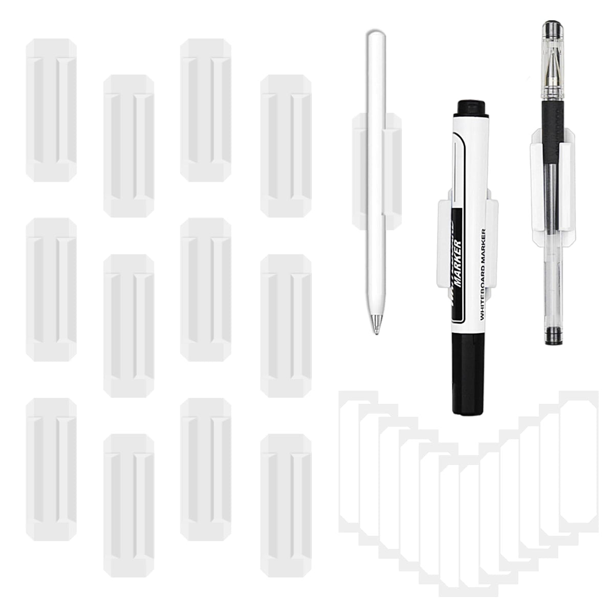 12 Pack Silicone Pen Holder/Pencil for Desk with 12 Extra Adhesive Stickers