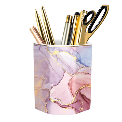 Ceramic Marble Pen Holder, Cute Stationery Holder for Office, Makeup Brush Holder for Girl Women, Colorful Green