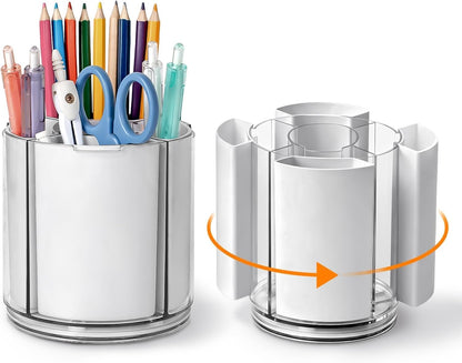 360° Rotating Pen Holder for Desk Adjustable Pencil Organizer, Gray-White